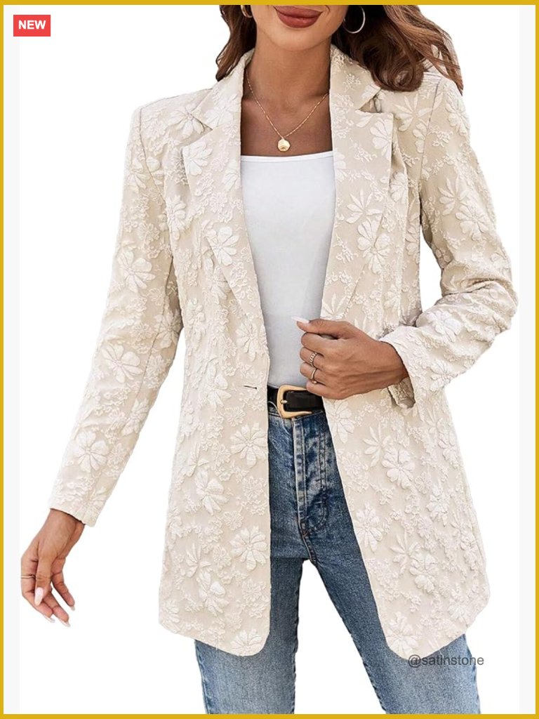 Floral Jacquard Slim Fit Blazer Jacket Long Sleeve Polyester